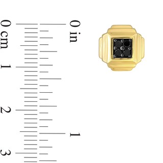 Eternally Bonded Men's 0.19 CT. T.W. Black Diamond Tiered Square Stud Earrings in Sterling Silver with Yellow Flash Plate