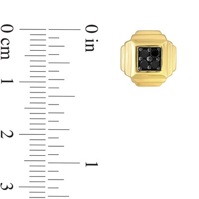 Eternally Bonded Men's 0.19 CT. T.W. Black Diamond Tiered Square Stud Earrings in Sterling Silver with Yellow Flash Plate