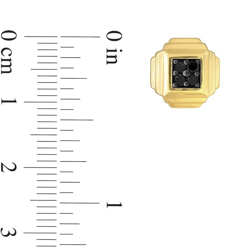 Main Image 3 of Eternally Bonded Men's 0.19 CT. T.W. Black Diamond Tiered Square Stud Earrings in Sterling Silver with Yellow Flash Plate