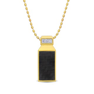 Eternally Bonded Men's White Lab-Created Sapphire Bottle Pendant with Carbon Fibre Inlay in Sterling Silver with Yellow Flash Plate
