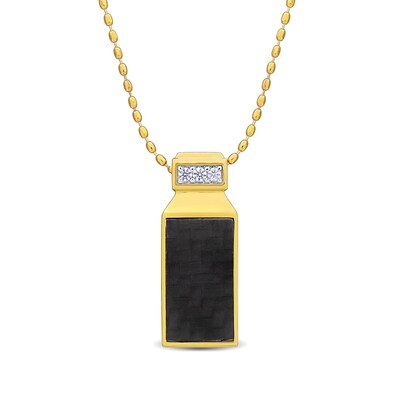 Eternally Bonded Men's White Lab-Created Sapphire Bottle Pendant with Carbon Fibre Inlay in Sterling Silver with Yellow Flash Plate