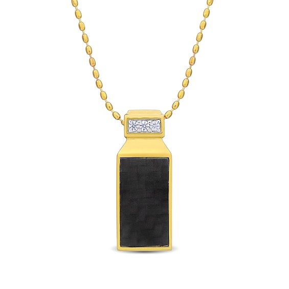 Eternally Bonded Men's White Lab-Created Sapphire Bottle Pendant with Carbon Fibre Inlay in Sterling Silver with Yellow Flash Plate