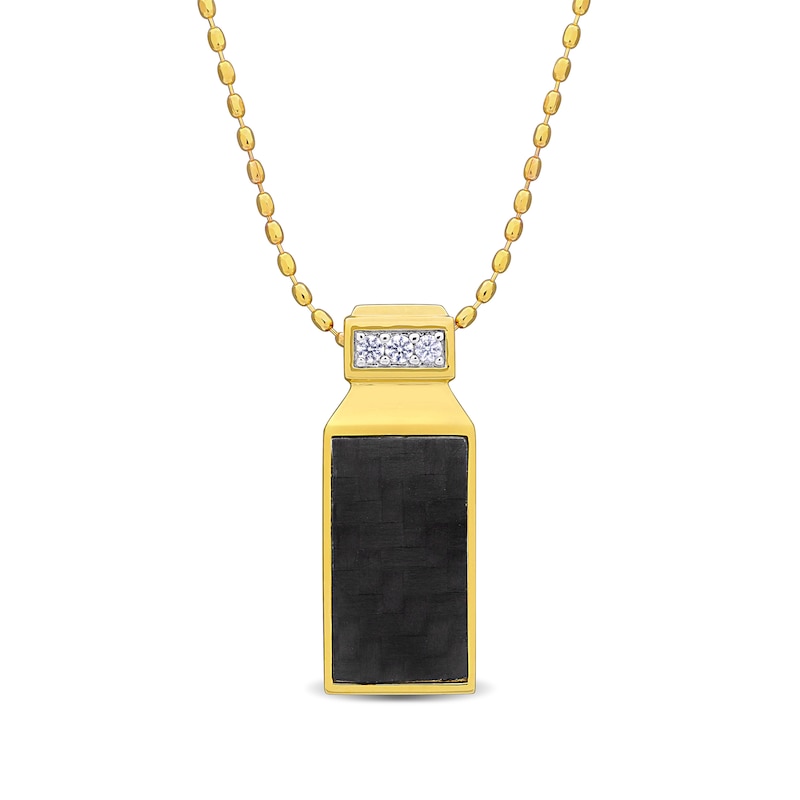 Eternally Bonded Men's White Lab-Created Sapphire Bottle Pendant with Carbon Fibre Inlay in Sterling Silver with Yellow Flash Plate