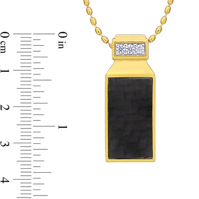 Eternally Bonded Men's White Lab-Created Sapphire Bottle Pendant with Carbon Fibre Inlay in Sterling Silver with Yellow Flash Plate