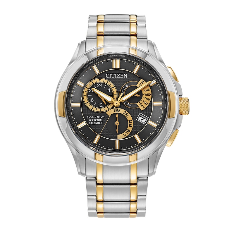 Men's Citizen Eco-Drive® PCAT Chronograph Two-Tone Watch with Black Dial (Model: BL8164-57E)|Peoples Jewellers