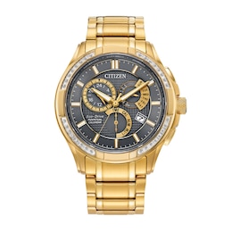 Men's Citizen Eco-Drive® PCAT Diamond Accent Gold-Tone Chronograph Watch with Grey Dial (Model: BL8172-59H)