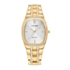 Thumbnail Image 0 of Ladies' Citizen Calibre E031 Crystal Accent Gold-Tone Watch with Silver-Tone Tonneau Dial (Model: EM1082-50A)