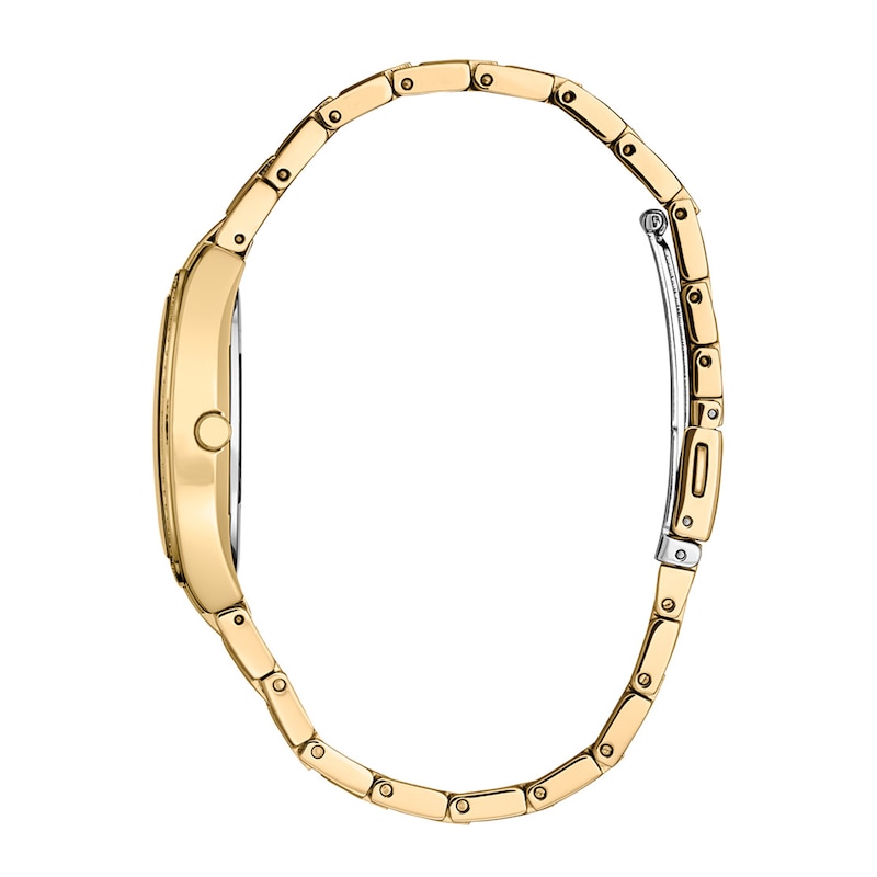 Ladies' Citizen Calibre E031 Crystal Accent Gold-Tone Watch with Silver-Tone Tonneau Dial (Model: EM1082-50A)
