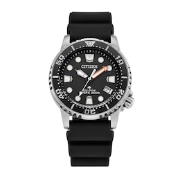 Ladies' Citizen Eco-Drive Promaster Dive Black Rubber Strap Watch with Black Dial (Model: EO2020-08E)