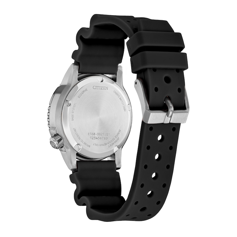 Ladies' Citizen Eco-Drive Promaster Dive Black Rubber Strap Watch with Black Dial (Model: EO2020-08E)