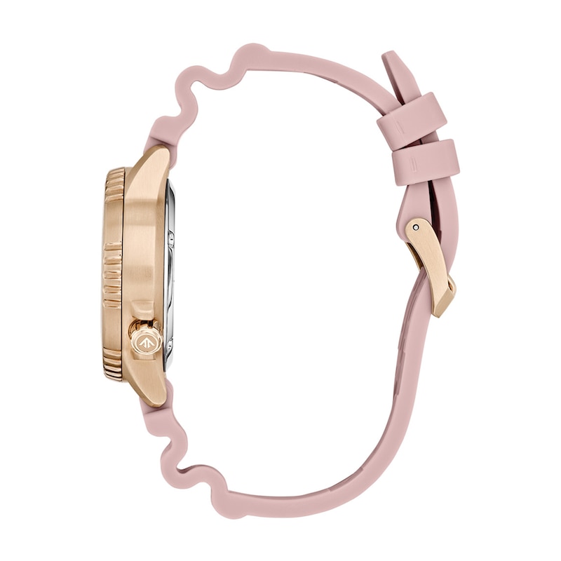 Ladies' Citizen Eco-Drive Promaster Dive Rose-Tone Pink Rubber Strap Watch with Silver-Tone Dial (Model: EO2023-00A)