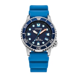 Ladies' Citizen Eco-Drive Promaster Dive Blue Rubber Strap Watch with Dark Blue Dial (Model: EO2028-06L)