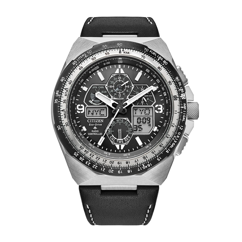 Men's Citizen Eco-Drive® Promaster Air Skyhawk A-T Chronograph Black Strap Watch with Black Dial (Model: JY8149-05E)