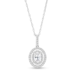 Oval White Lab-Created Sapphire Open Double Frame Pendant in Sterling Silver - 18”