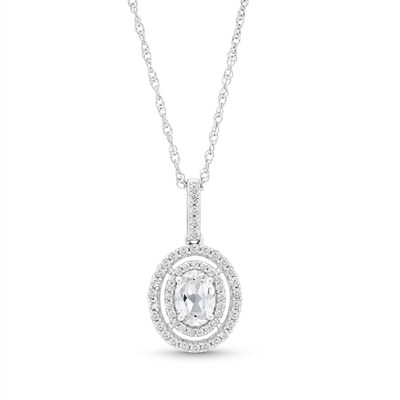 Oval White Lab-Created Sapphire Open Double Frame Pendant in Sterling Silver - 18”