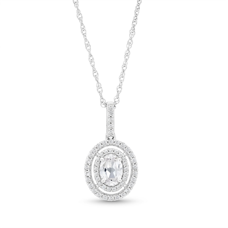 Oval White Lab-Created Sapphire Open Double Frame Pendant in Sterling Silver|Peoples Jewellers