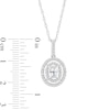 Oval White Lab-Created Sapphire Open Double Frame Pendant in Sterling Silver - 18”