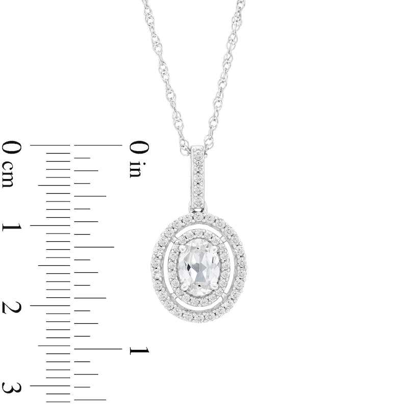 Oval White Lab-Created Sapphire Open Double Frame Pendant in Sterling Silver - 18”