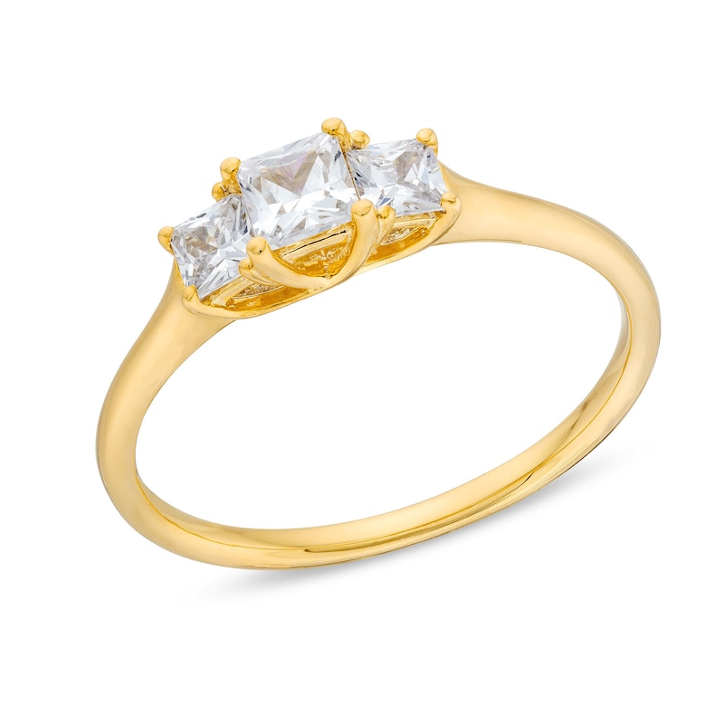 0.50 CT. T.W. Princess-Cut Certified Lab-Created Diamond Past Present Future® Engagement Ring in 14K Gold (F/SI2)