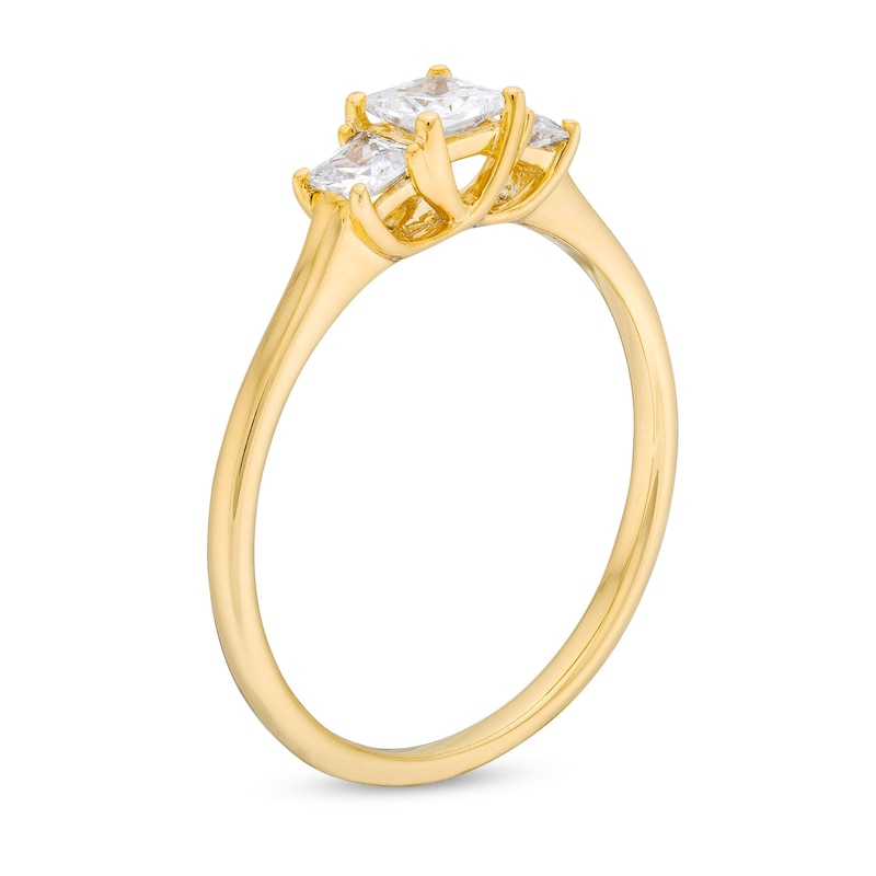 0.50 CT. T.W. Princess-Cut Certified Lab-Created Diamond Past Present Future® Engagement Ring in 14K Gold (F/SI2)