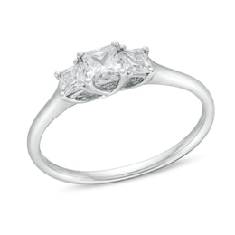 0.50 CT. T.W. Princess-Cut Certified Lab-Created Diamond Past Present Future® Engagement Ring in 14K White Gold (F/SI2)