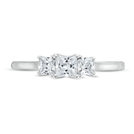 0.50 CT. T.W. Princess-Cut Certified Lab-Created Diamond Past Present Future® Engagement Ring in 14K White Gold (F/SI2)