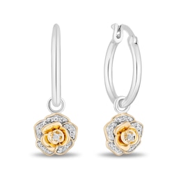 Enchanted Disney Belle 0.085 CT. T.W. Diamond Rose Drop Earrings in Sterling Silver and 10K Gold