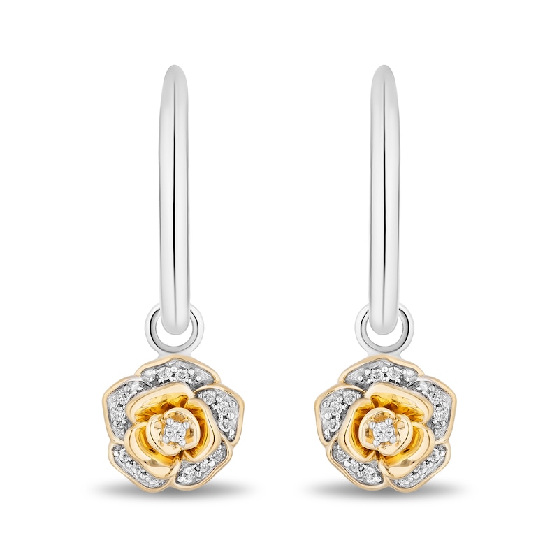 Enchanted Disney Belle 0.085 CT. T.W. Diamond Rose Drop Earrings in Sterling Silver and 10K Gold