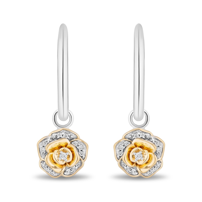 Enchanted Disney Belle 0.085 CT. T.W. Diamond Rose Drop Earrings in Sterling Silver and 10K Gold