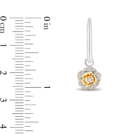 Enchanted Disney Belle 0.085 CT. T.W. Diamond Rose Drop Earrings in Sterling Silver and 10K Gold
