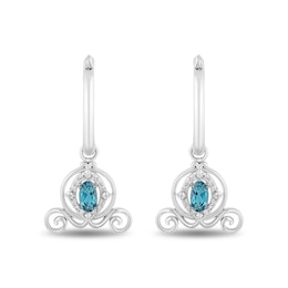 Enchanted Disney Cinderella Oval London Blue Topaz and 0.08 CT. T.W. Diamond Carriage Drop Earrings in Sterling Silver