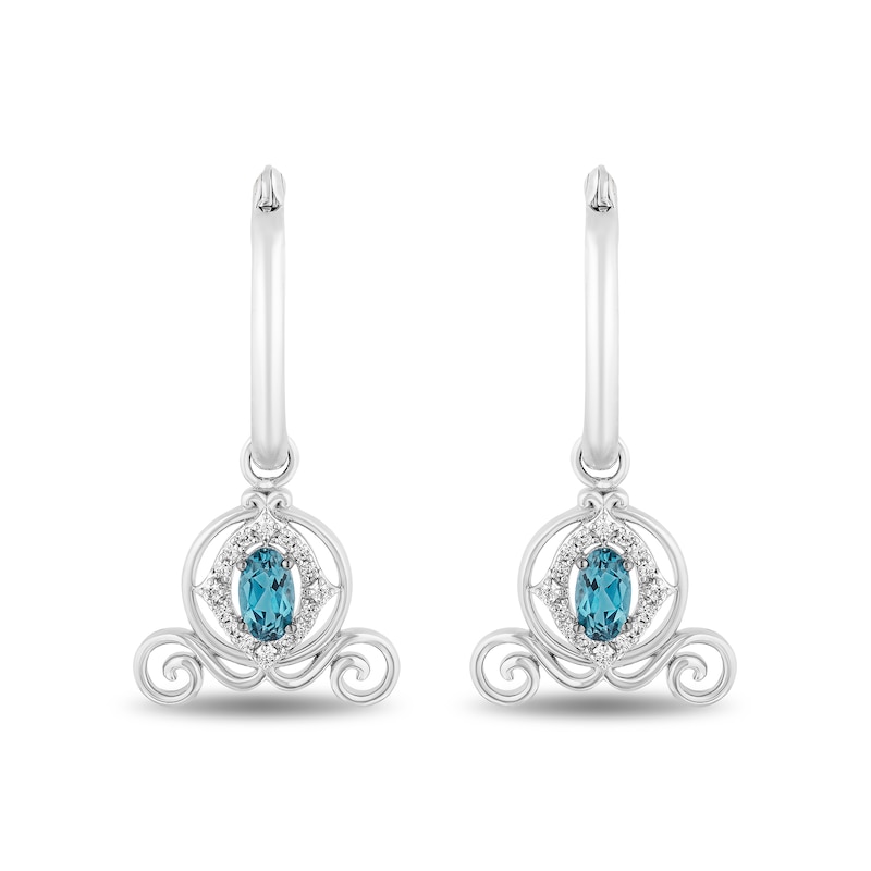 Enchanted Disney Cinderella Oval London Blue Topaz and 0.08 CT. T.W. Diamond Carriage Drop Earrings in Sterling Silver|Peoples Jewellers