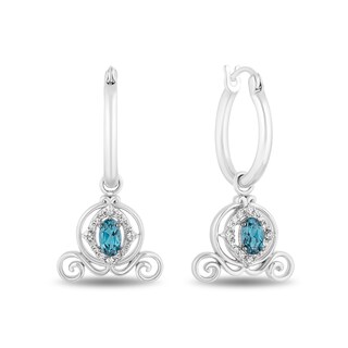 Enchanted Disney Cinderella Oval London Blue Topaz and 0.08 CT. T.W. Diamond Carriage Drop Earrings in Sterling Silver