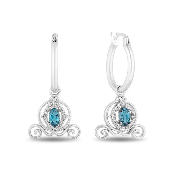 Enchanted Disney Cinderella Oval London Blue Topaz and 0.08 CT. T.W. Diamond Carriage Drop Earrings in Sterling Silver