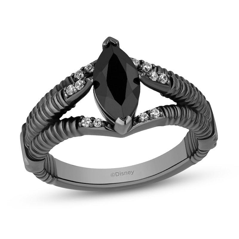 Enchanted Disney Villains Maleficent Marquise Black Onyx and 0.08 CT. T.W. Diamond Ring in Sterling Silver - Size 7|Peoples Jewellers