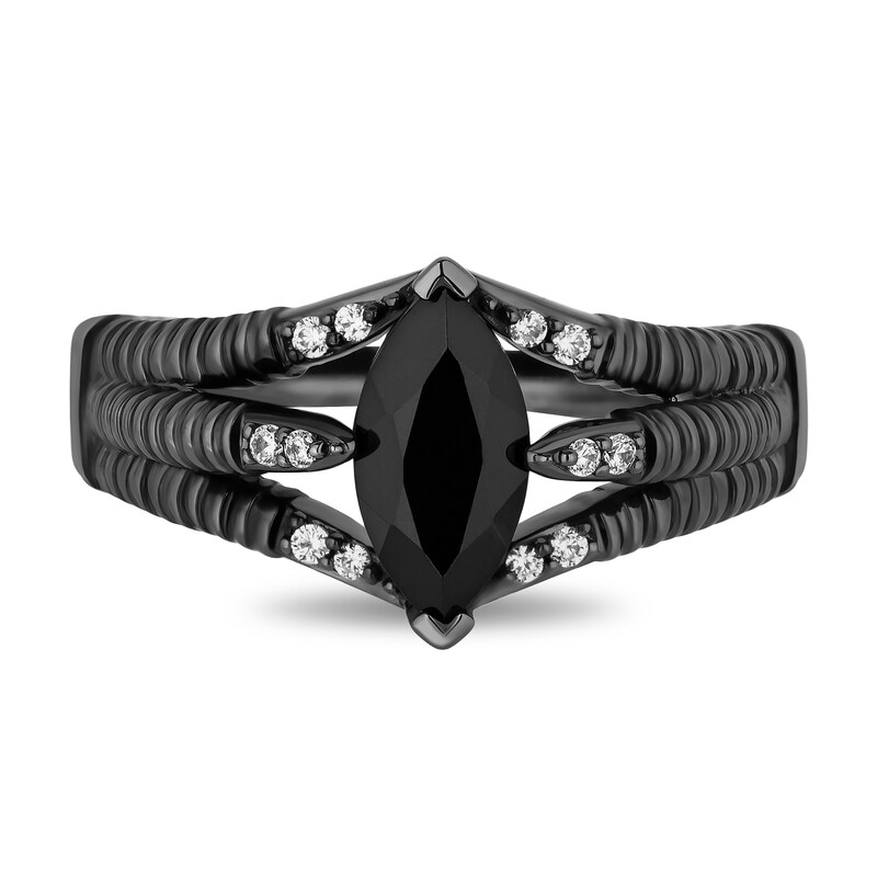 Enchanted Disney Villains Maleficent Marquise Black Onyx and 0.08 CT. T.W. Diamond Ring in Sterling Silver - Size 7|Peoples Jewellers