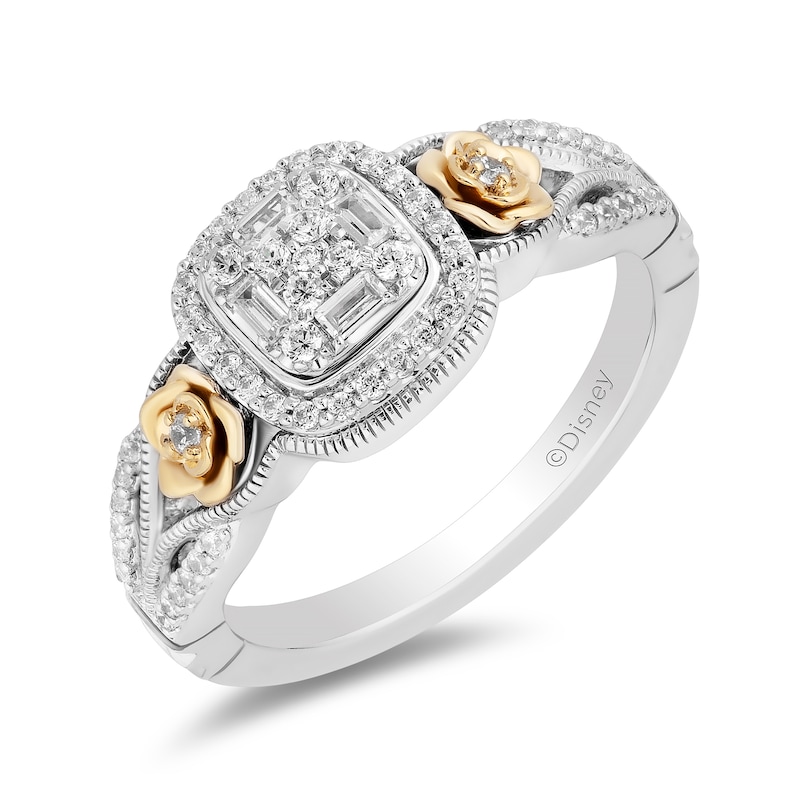 Enchanted Disney Belle 0.29 CT. T.W. Cushion-Shaped Multi-Diamond Frame Ring in Sterling Silver and 10K Gold|Peoples Jewellers