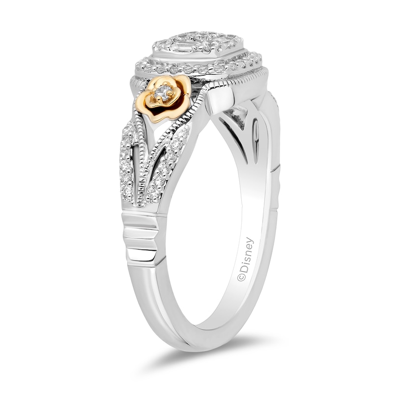 Main Image 2 of Enchanted Disney Belle 0.29 CT. T.W. Cushion-Shaped Multi-Diamond Frame Ring in Sterling Silver and 10K Gold