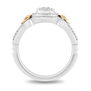 Enchanted Disney Belle 0.29 CT. T.W. Cushion-Shaped Multi-Diamond Frame Ring in Sterling Silver and 10K Gold