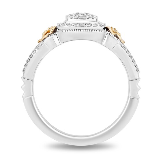 Enchanted Disney Belle 0.29 CT. T.W. Cushion-Shaped Multi-Diamond Frame Ring in Sterling Silver and 10K Gold