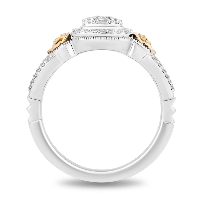 Main Image 3 of Enchanted Disney Belle 0.29 CT. T.W. Cushion-Shaped Multi-Diamond Frame Ring in Sterling Silver and 10K Gold