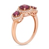 Thumbnail Image 3 of Rhodolite Garnet and 0.30 CT. T.W. Diamond Frame Three Stone Ring in 10K Rose Gold