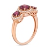 Thumbnail Image 2 of Rhodolite Garnet and 0.30 CT. T.W. Diamond Frame Three Stone Ring in 10K Rose Gold