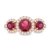 Thumbnail Image 4 of Rhodolite Garnet and 0.30 CT. T.W. Diamond Frame Three Stone Ring in 10K Rose Gold