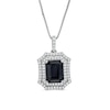 Thumbnail Image 1 of Emerald-Cut Black Lab-Created Sapphire and White Lab-Created Sapphire Ornate Frame Pendant in Sterling Silver