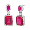 Thumbnail Image 0 of Emerald-Cut Lab-Created Ruby and White Lab-Created Sapphire Frame Dangle Drop Earrings in Sterling Silver