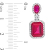 Emerald-Cut Lab-Created Ruby and White Lab-Created Sapphire Frame Dangle Drop Earrings in Sterling Silver