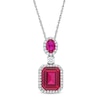 Thumbnail Image 0 of Emerald-Cut Lab-Created Ruby and White Lab-Created Sapphire Frame Dangle Drop Pendant in Sterling Silver