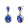Thumbnail Image 1 of Oval Blue Lab-Created Sapphire and White Lab-Created Sapphire Frame Dangle Drop Earrings in Sterling Silver