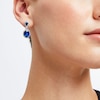 Thumbnail Image 2 of Oval Blue Lab-Created Sapphire and White Lab-Created Sapphire Frame Dangle Drop Earrings in Sterling Silver